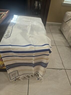 HalleluyAH Messianic Tallit - White with Navy Logo